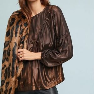 Anthropologie AMADI Merry Metallic Shimmer Bronze Blouse L